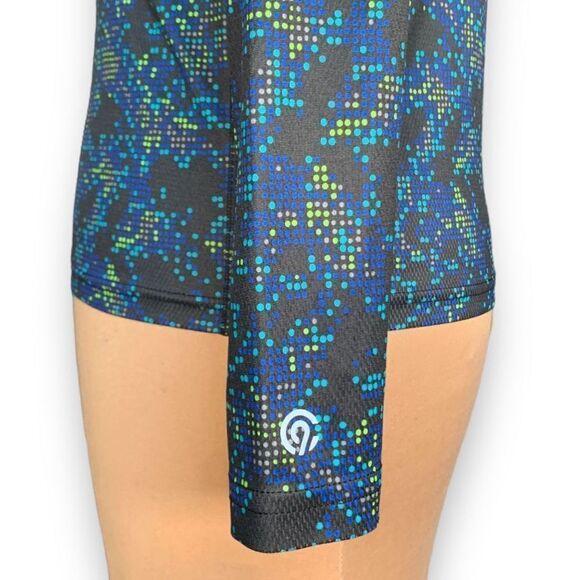 C9 Champion Top Blue Green Geometric Design Long Sleeve Active Base Layer Shirt - Picture 3 of 9